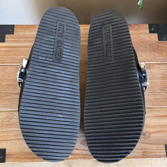 Steve Madden Ledger Black Leather Silver Western Buckle Slip On Mule Size 9.5 - Picture 15 of 15